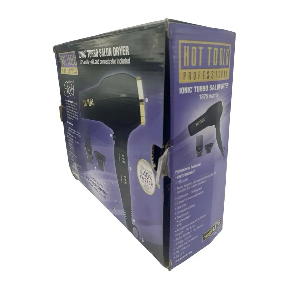 Hot Tools Ionic Turbo Salon Hair Dryer Black 1875 watts Touch of Gold